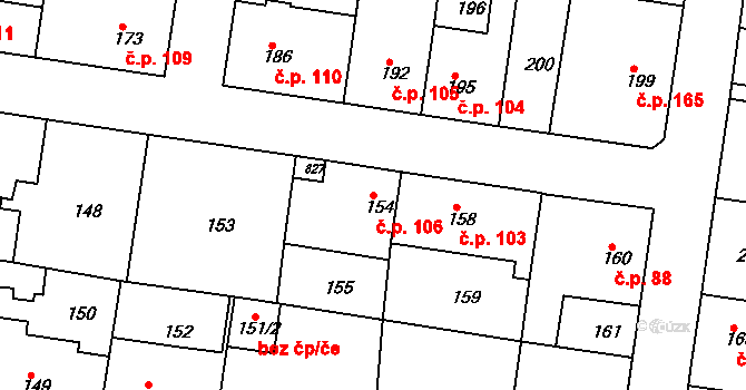 Sedlec 106, Kutná Hora na parcele st. 154 v KÚ Sedlec u Kutné Hory, Katastrální mapa
