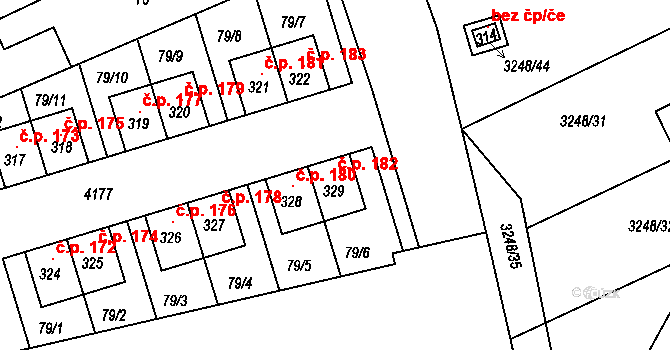 Kozlany 182 na parcele st. 329 v KÚ Kozlany u Vyškova, Katastrální mapa