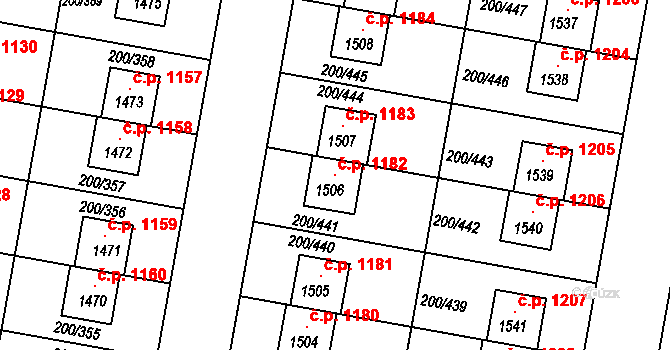Nehvizdy 1182 na parcele st. 1506 v KÚ Nehvizdy, Katastrální mapa