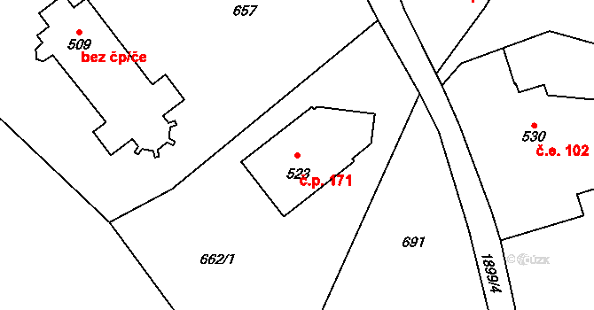 Horní Maxov 171, Lučany nad Nisou na parcele st. 523 v KÚ Horní Maxov, Katastrální mapa
