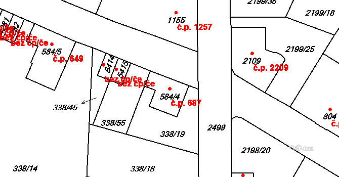 Jablonec nad Nisou 687 na parcele st. 584/4 v KÚ Jablonec nad Nisou, Katastrální mapa