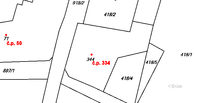 Kokonín 334, Jablonec nad Nisou na parcele st. 344 v KÚ Kokonín, Katastrální mapa