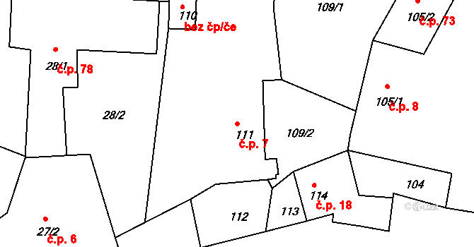 Henčov 7, Jihlava na parcele st. 111 v KÚ Henčov, Katastrální mapa