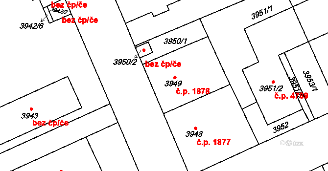 Jihlava 1878 na parcele st. 3949 v KÚ Jihlava, Katastrální mapa