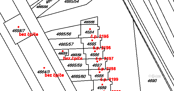 Jihlava 2196 na parcele st. 4685 v KÚ Jihlava, Katastrální mapa