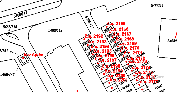 Jihlava 2193 na parcele st. 5333/17 v KÚ Jihlava, Katastrální mapa