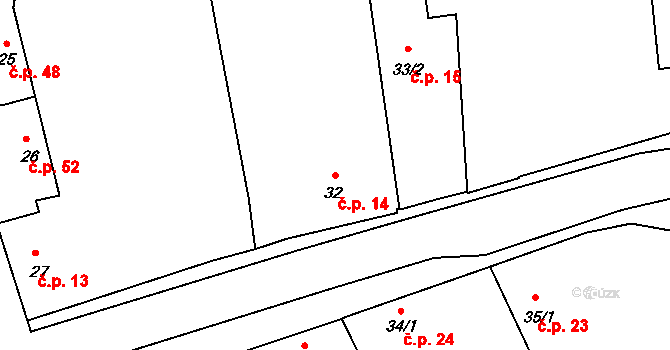 Beřovice 14 na parcele st. 32 v KÚ Beřovice, Katastrální mapa