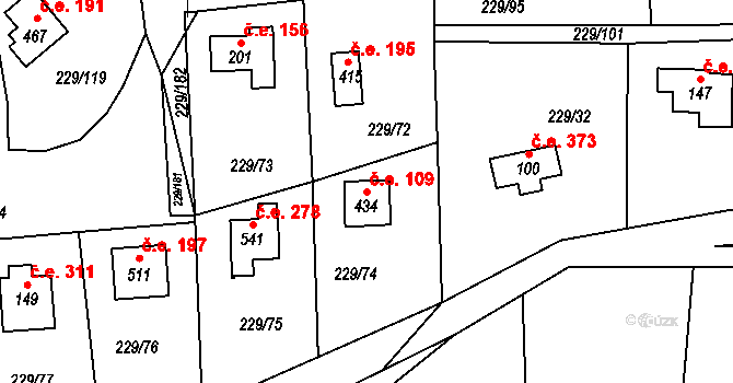 Hostěradice 109, Kamenný Přívoz na parcele st. 434 v KÚ Hostěradice, Katastrální mapa