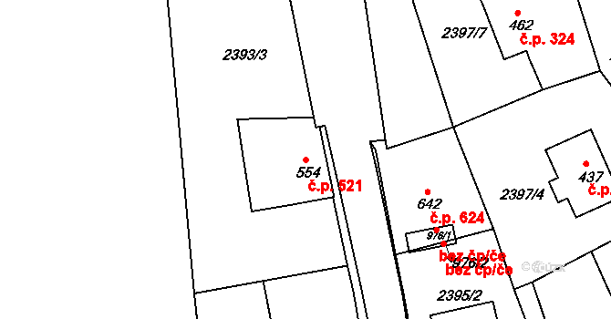 Luby 521 na parcele st. 554 v KÚ Luby I, Katastrální mapa