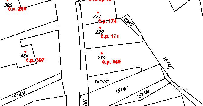 Dašice 149 na parcele st. 219 v KÚ Dašice, Katastrální mapa