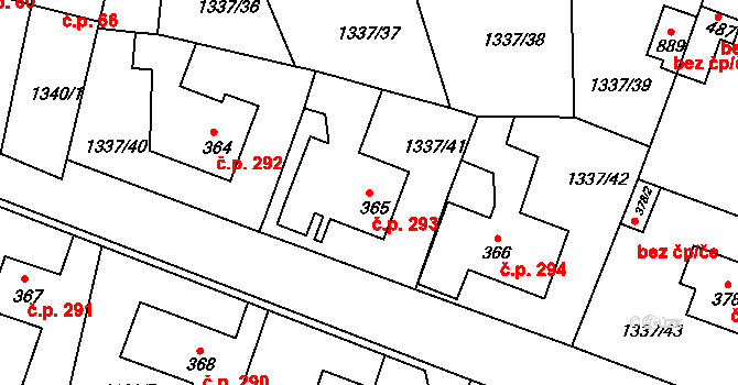 Doksy 293 na parcele st. 365 v KÚ Doksy u Kladna, Katastrální mapa