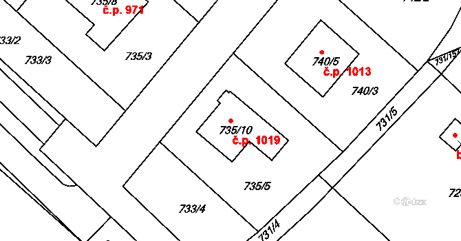 Rohatec 1019 na parcele st. 735/10 v KÚ Rohatec, Katastrální mapa