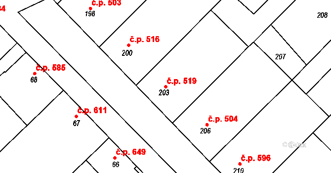 Šardice 519 na parcele st. 203 v KÚ Šardice, Katastrální mapa