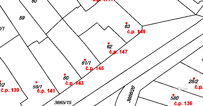 Veselí nad Moravou 147 na parcele st. 62 v KÚ Veselí-Předměstí, Katastrální mapa