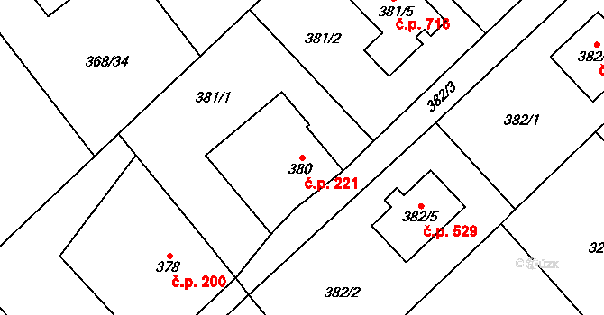 Krmelín 221 na parcele st. 380/1 v KÚ Krmelín, Katastrální mapa