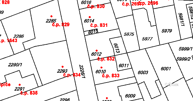 Kročehlavy 832, Kladno na parcele st. 6012 v KÚ Kročehlavy, Katastrální mapa