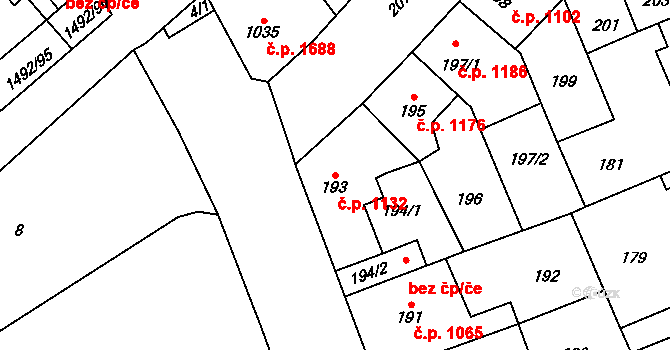 Kročehlavy 1132, Kladno na parcele st. 193 v KÚ Kročehlavy, Katastrální mapa