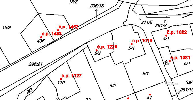 Švermov 1220, Kladno na parcele st. 5/2 v KÚ Hnidousy, Katastrální mapa