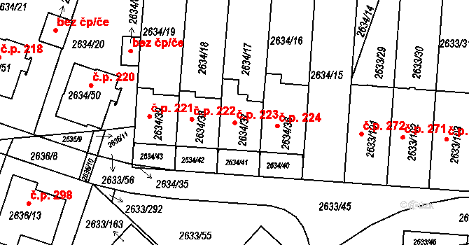 Dačice III 223, Dačice na parcele st. 2634/37 v KÚ Dačice, Katastrální mapa