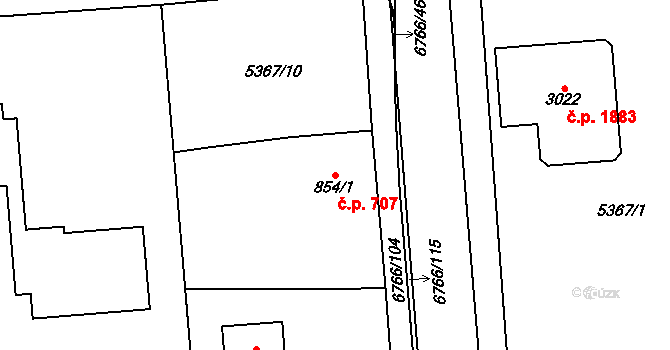 Kraslice 707 na parcele st. 854/1 v KÚ Kraslice, Katastrální mapa