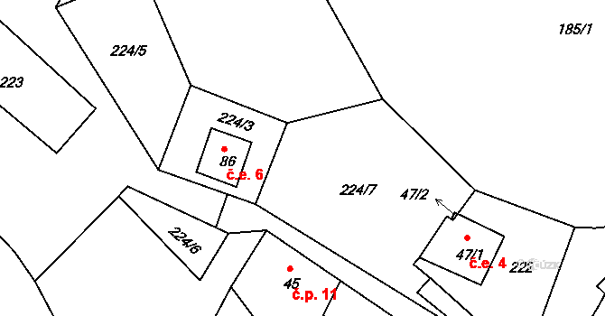 Zásada 6, Pěnčín na parcele st. 86 v KÚ Kamení, Katastrální mapa