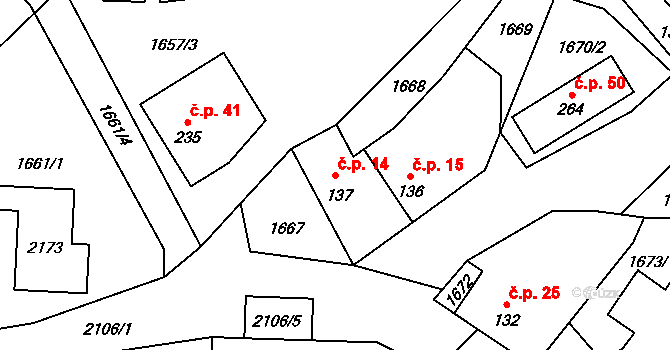 Krčkovice 14, Hrubá Skála na parcele st. 137 v KÚ Hrubá Skála, Katastrální mapa