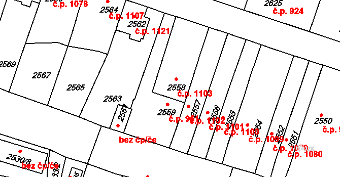 Tachov 1103 na parcele st. 2558 v KÚ Tachov, Katastrální mapa
