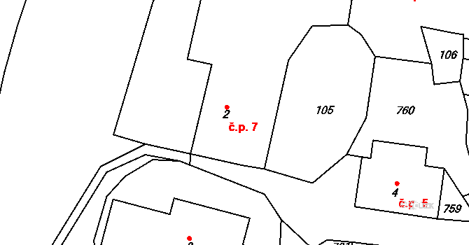 Bouzov 7 na parcele st. 2 v KÚ Bouzov, Katastrální mapa