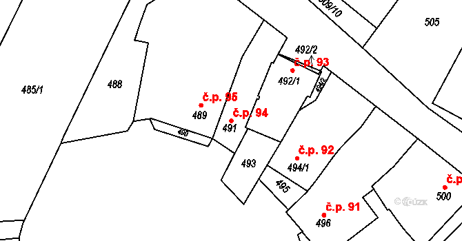 Křelov 94, Křelov-Břuchotín na parcele st. 491 v KÚ Křelov, Katastrální mapa