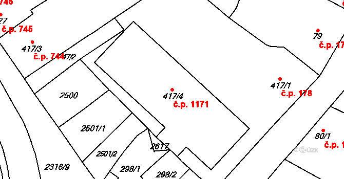 Uničov 1171 na parcele st. 417/4 v KÚ Uničov, Katastrální mapa