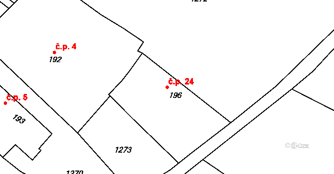 Buk 24, Milín na parcele st. 196 v KÚ Milín, Katastrální mapa
