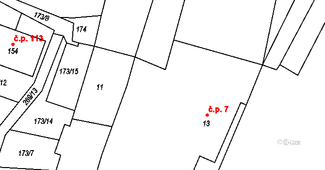 Kroučová 7 na parcele st. 13 v KÚ Kroučová, Katastrální mapa
