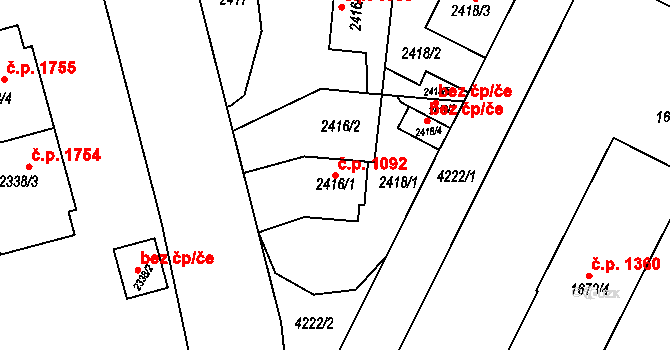 Roudnice nad Labem 1092 na parcele st. 2416/1 v KÚ Roudnice nad Labem, Katastrální mapa