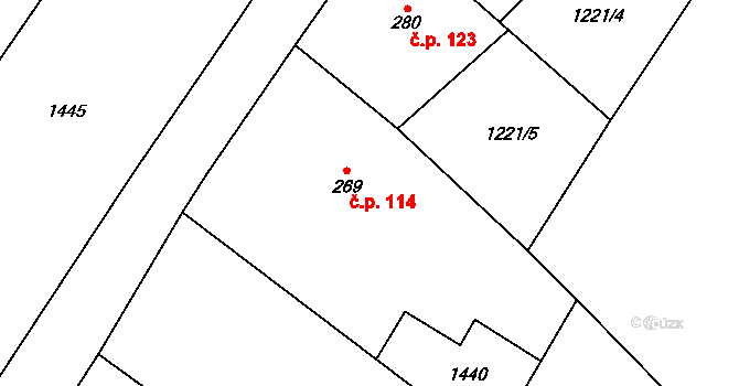 Podhorní Újezd 114, Podhorní Újezd a Vojice na parcele st. 269 v KÚ Podhorní Újezd, Katastrální mapa