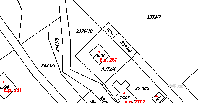 Rožnov pod Radhoštěm 267 na parcele st. 2689 v KÚ Rožnov pod Radhoštěm, Katastrální mapa