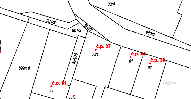 Bežerovice 37, Sudoměřice u Bechyně na parcele st. 60/1 v KÚ Bežerovice, Katastrální mapa