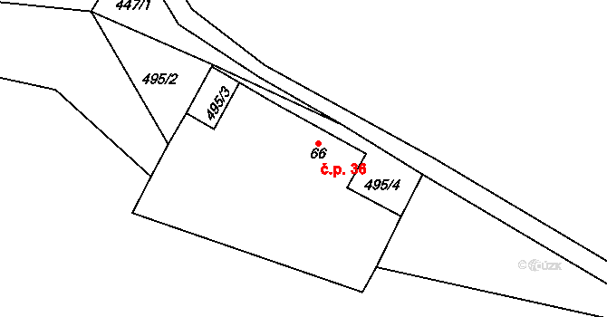 Nadslav 36, Střevač na parcele st. 66 v KÚ Nadslav, Katastrální mapa