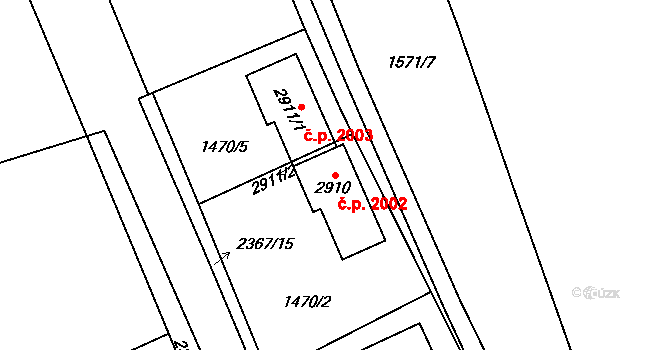 Hořice 2002 na parcele st. 2910 v KÚ Hořice v Podkrkonoší, Katastrální mapa