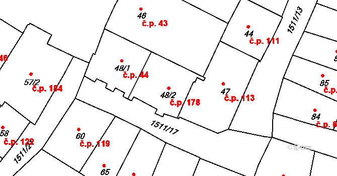 Prachatice I 178, Prachatice na parcele st. 48/2 v KÚ Prachatice, Katastrální mapa