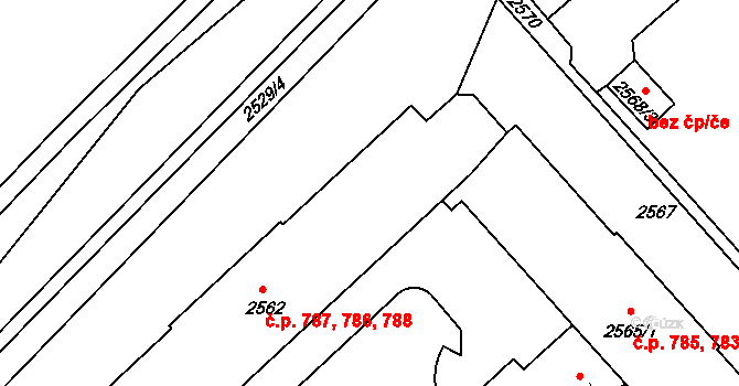 Střekov 786,787,788, Ústí nad Labem na parcele st. 2562 v KÚ Střekov, Katastrální mapa