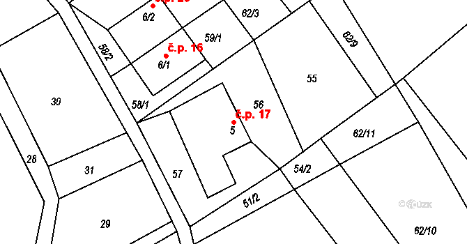 Javorníček 17, Libecina na parcele st. 5 v KÚ Javorníček, Katastrální mapa