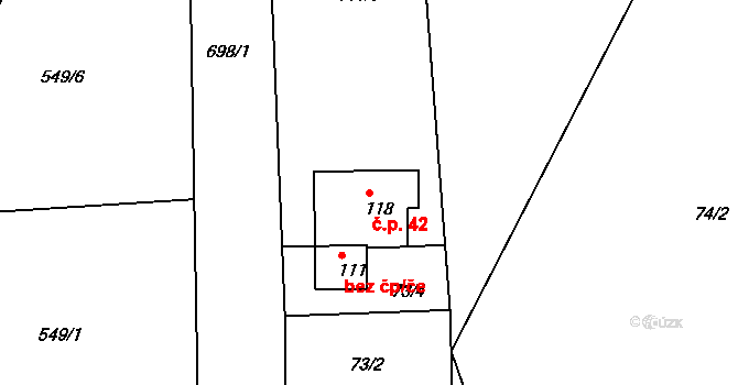 Čeňovice 42, Teplýšovice na parcele st. 118 v KÚ Čeňovice, Katastrální mapa