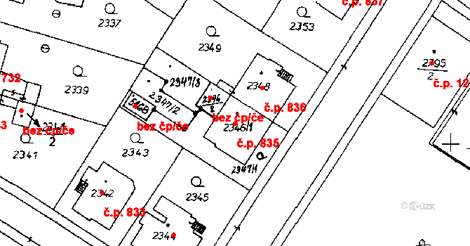 Poděbrady III 835, Poděbrady na parcele st. 2346/1 v KÚ Poděbrady, Katastrální mapa