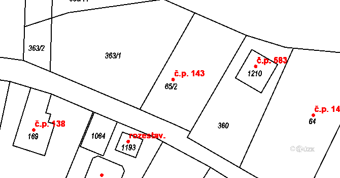 Velké Popovice 143 na parcele st. 65/2 v KÚ Velké Popovice, Katastrální mapa