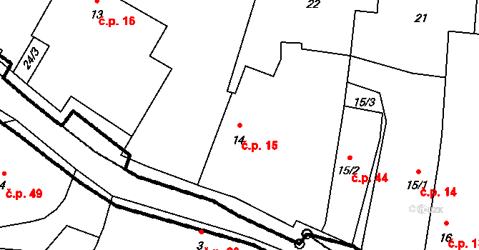 Kladruby 15 na parcele st. 14 v KÚ Kladruby u Strakonic, Katastrální mapa