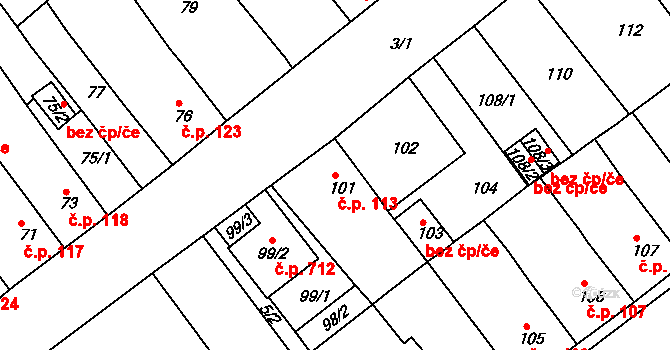Proboštov 113 na parcele st. 101 v KÚ Proboštov u Teplic, Katastrální mapa