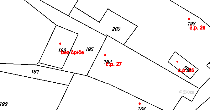 Lomy 27 na parcele st. 192 v KÚ Lomy u Jemnice, Katastrální mapa