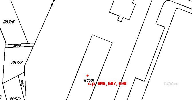 Nové Dvory 696,697,698, Třebíč na parcele st. 5128 v KÚ Třebíč, Katastrální mapa