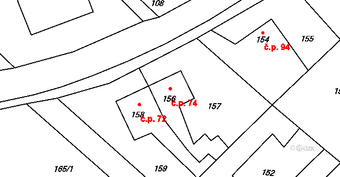 Vrbice 74, Bohumín na parcele st. 156 v KÚ Vrbice nad Odrou, Katastrální mapa