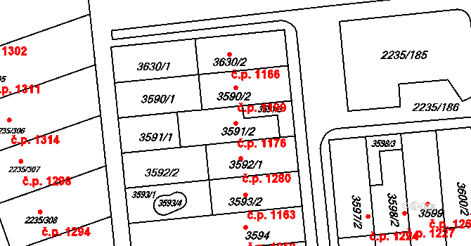 Poštorná 1176, Břeclav na parcele st. 3591/2 v KÚ Poštorná, Katastrální mapa